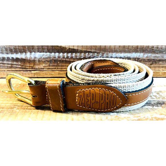 Zep-Pro Metal Sailfish Leather and Woven Canvas Belt Size 42 - Picture 2 of 12